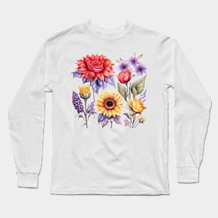 Anemones Sunflower Lavender Watercolor Long Sleeve T-Shirt